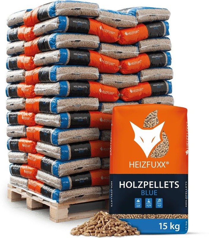 Heizfuxx Holzpellets "Blue" – 975 kg (65 x 15 kg Säcke)